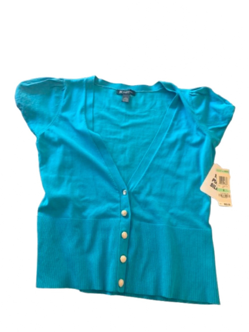 INC International Concepts Silk Blend Turquoise Embellished Knit Top NWT Large